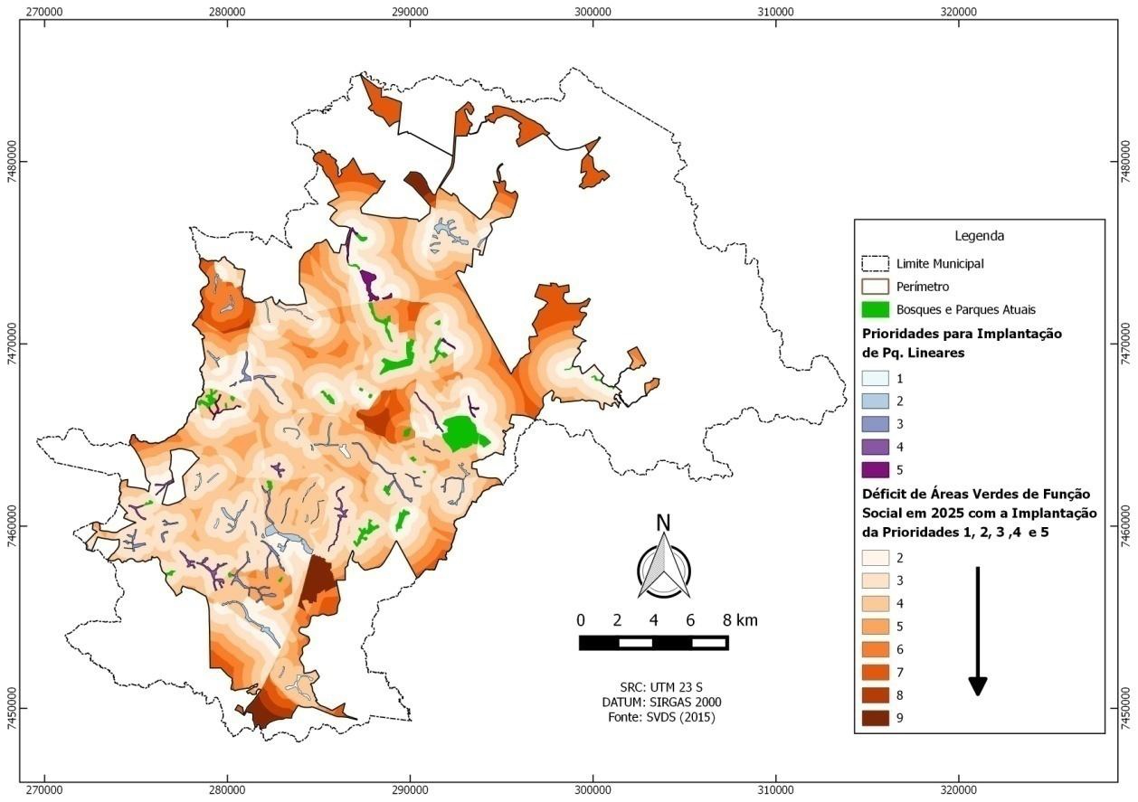 Cenário para 2025 com implantação dos parques lineares